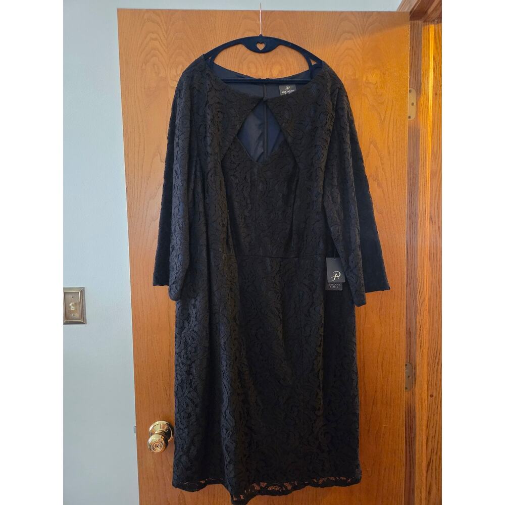 Adrianna Papell Plus Size 24 Black Lace Cutout Sheath Lined 3/4 Sleeve Dress NEW